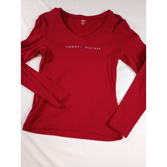 Women's Vintage Style Red Tommy Hilfiger Long Sleeve T-shirts Size Medium‎ - Picture 3 of 13